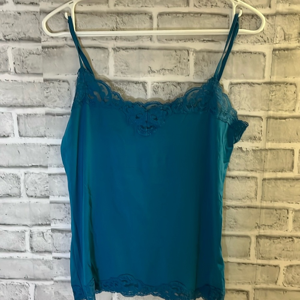 Elegant Blue Lace Trim Cami Top